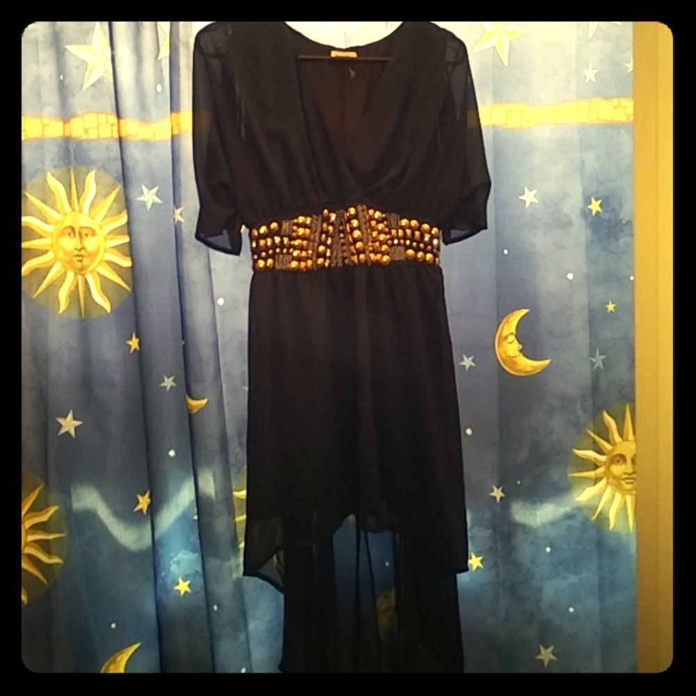 Royal Navy Blue A Line Dress with Sequined Belt